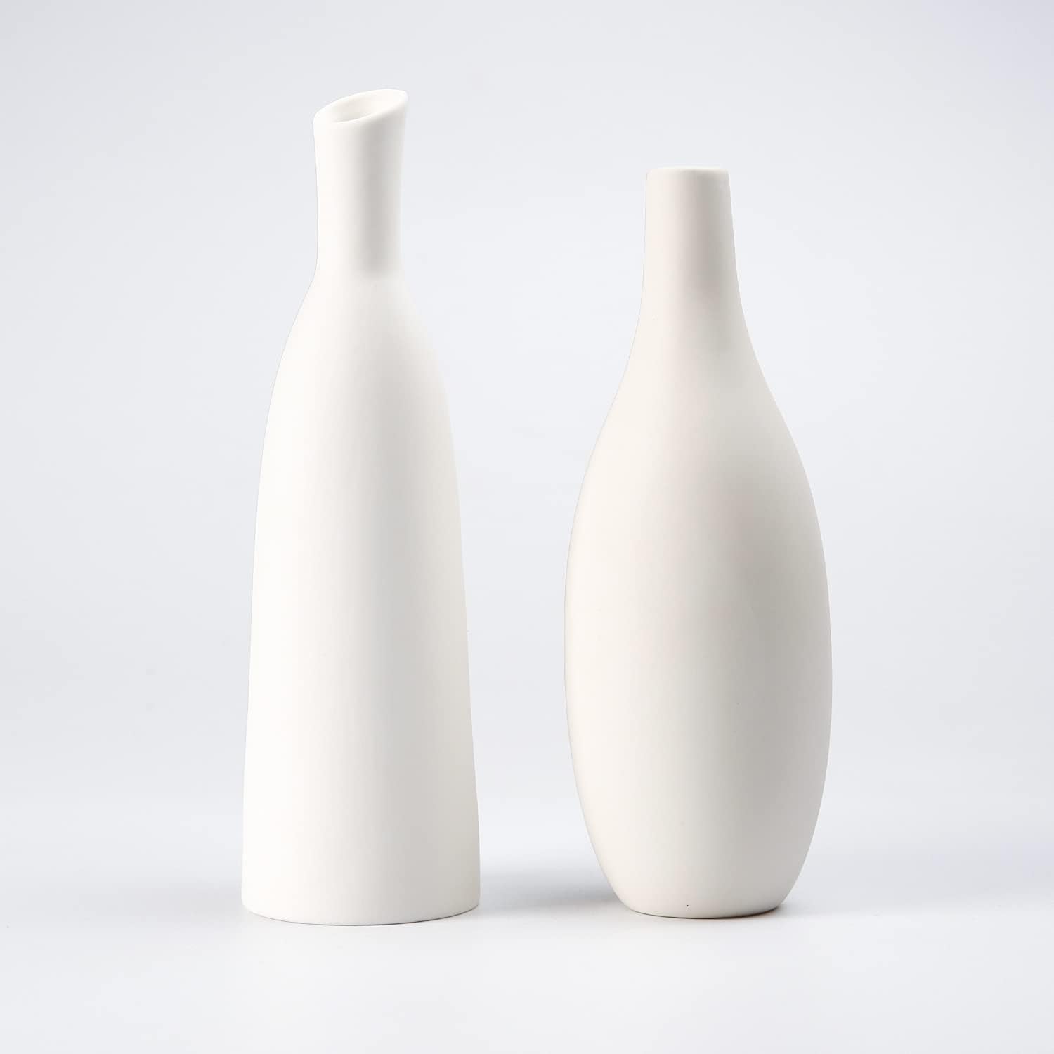 Ceramic Vase Set of 2, Small Flower Vases, White Frosted Matte Surface Vases for Rustic Home Decor
