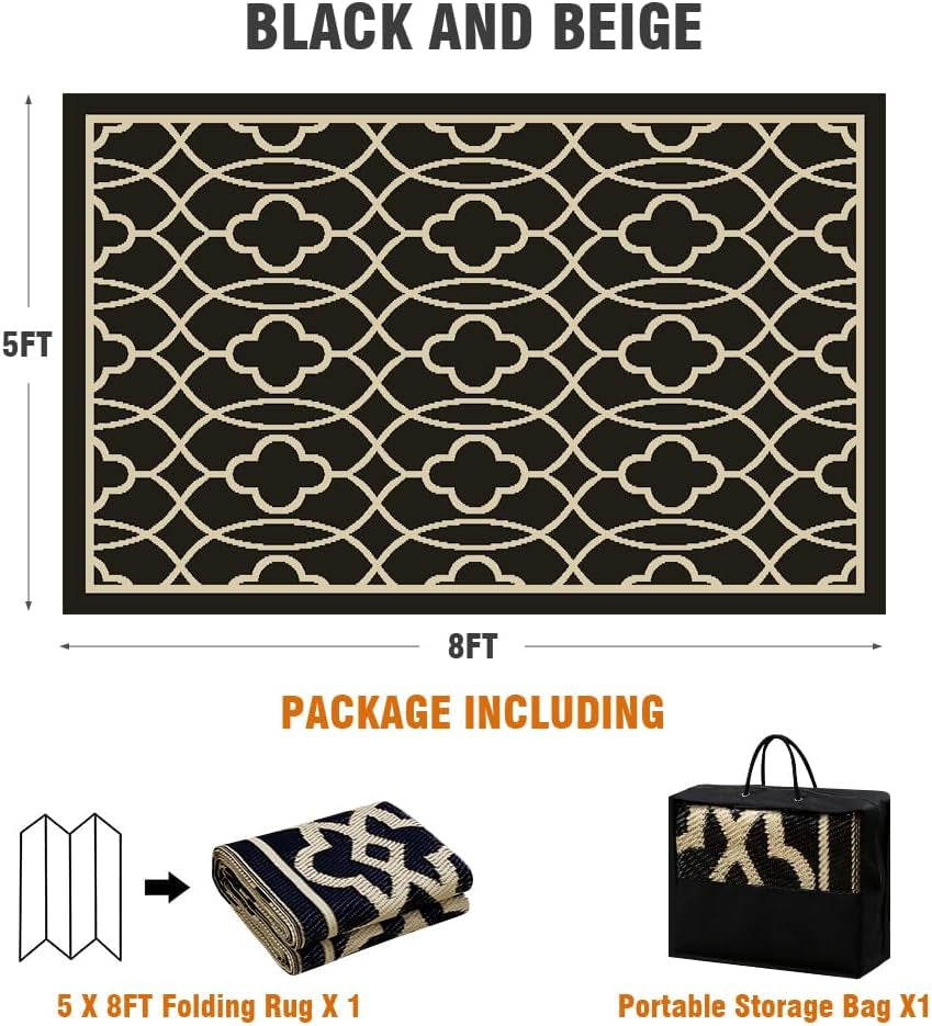 Outdoor Rugs Reversible Mats - 5'X8' for Patios Clearance Plastic Straw Waterpro