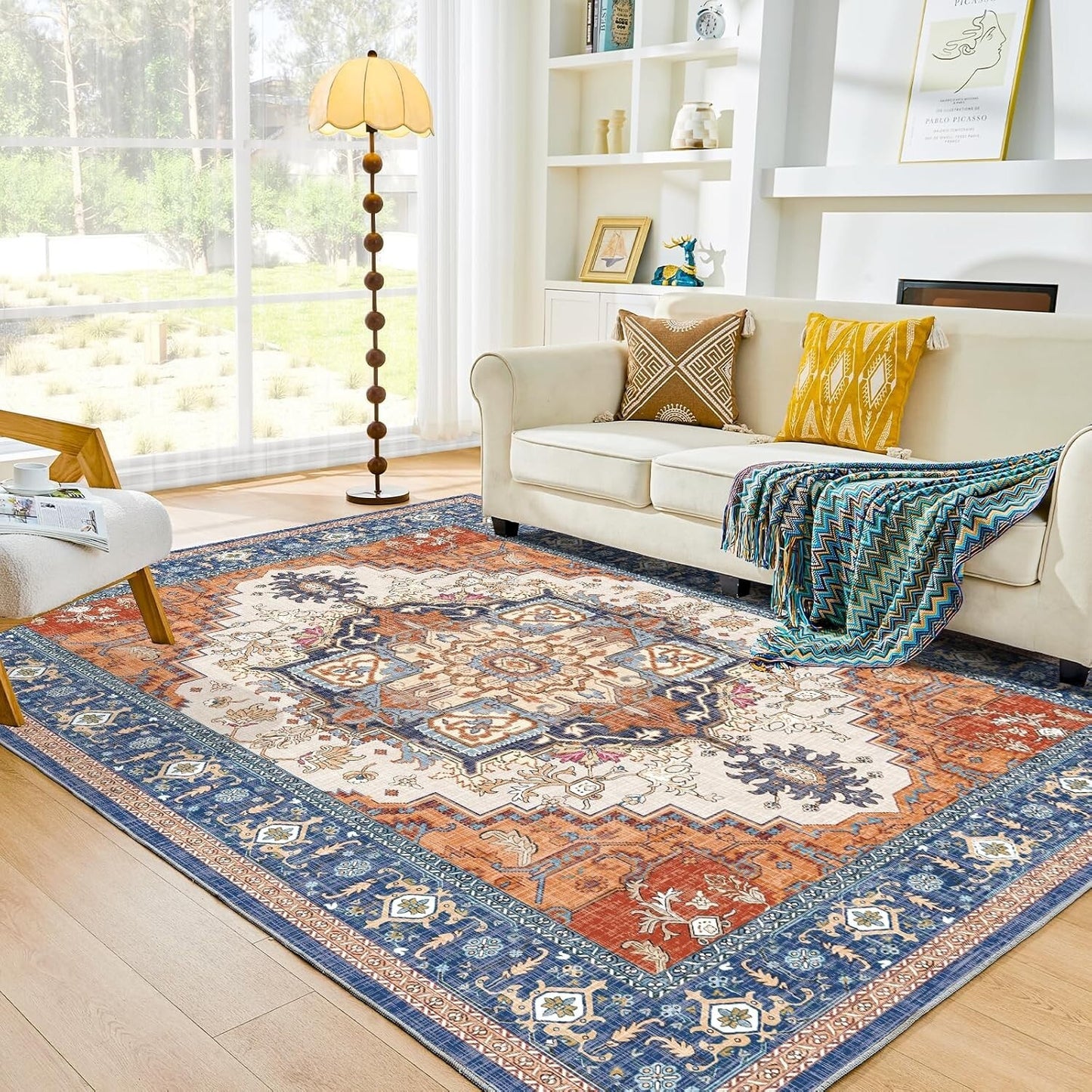 Area Rugs 5X7, Soft 5X7 Area Rug, Washable Rug 5X7 with 5'X7' Blue & Orange