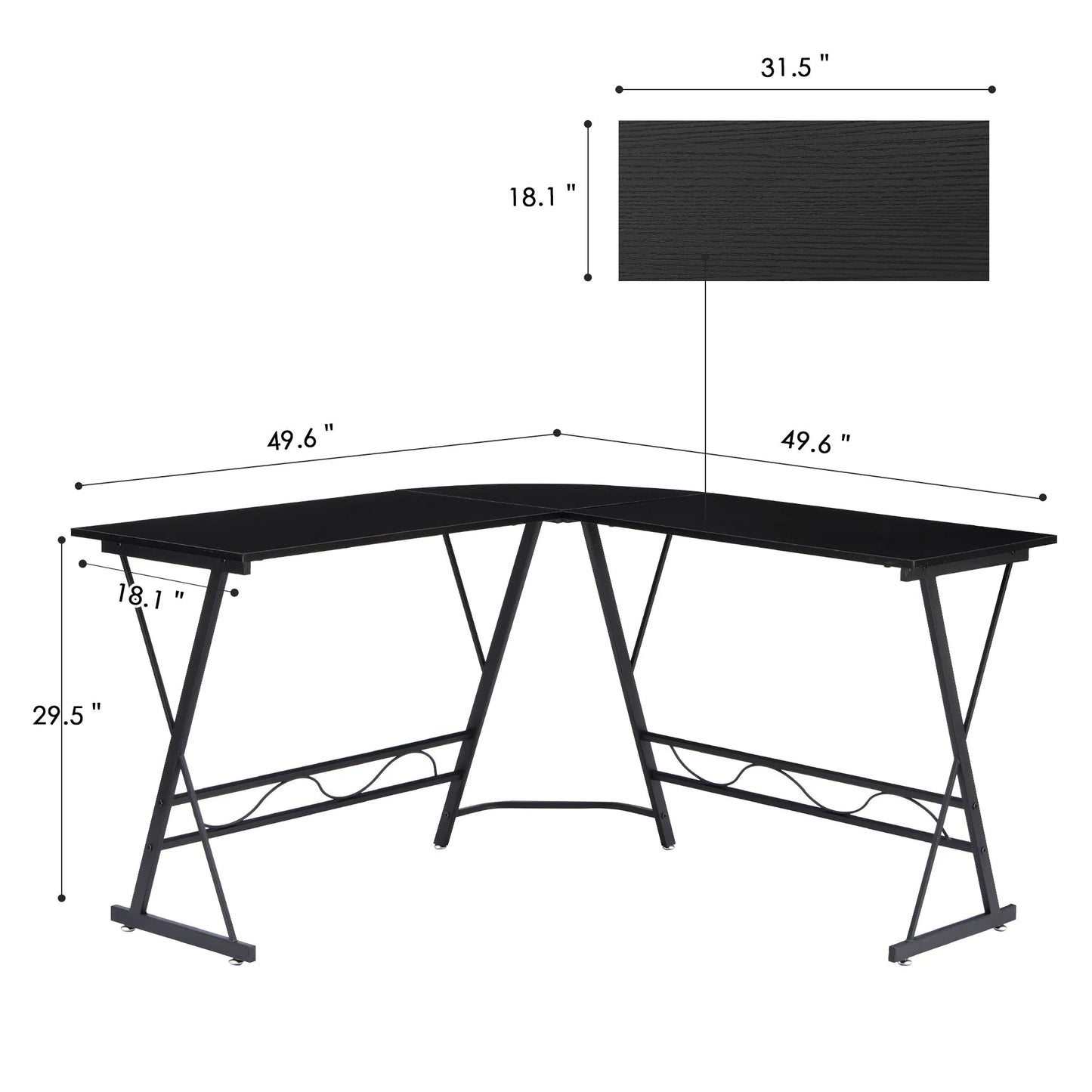Mcombo L-Shaped Computer Desk, Corner Desk, Gaming Desk Black