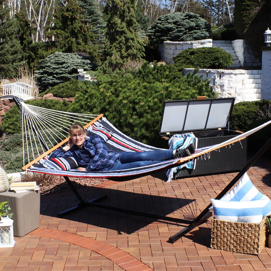 2-Person Quilted Polyester Spreader Bar Hammock, 450 Lb Capacity -Nautical Stripe