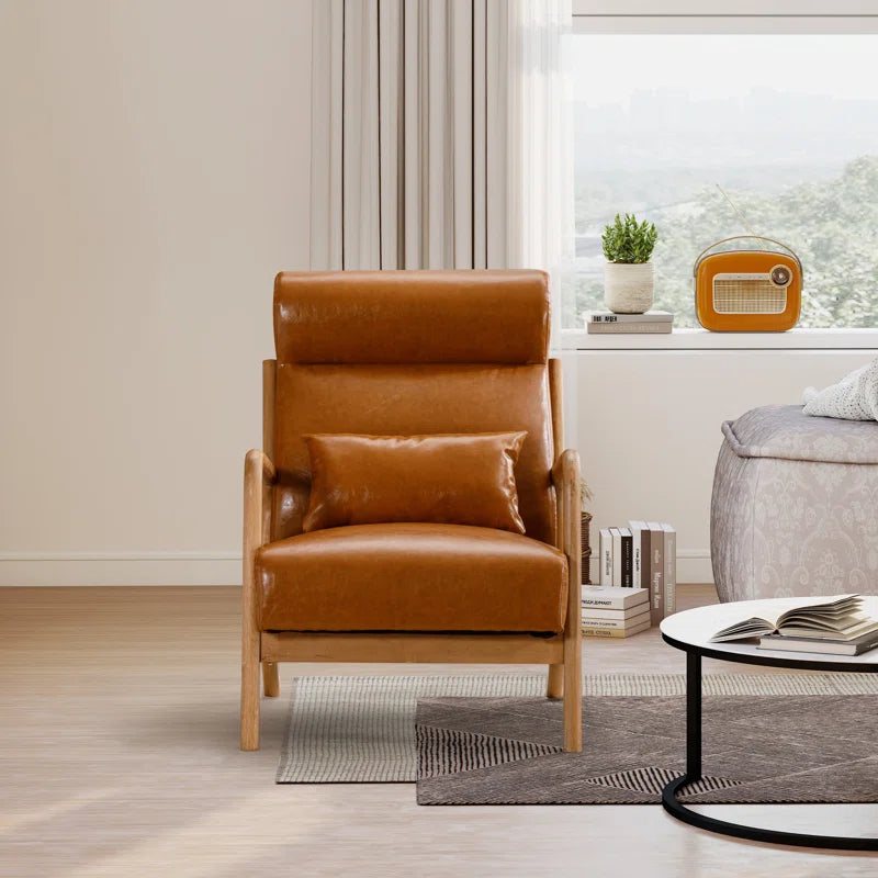 Azmi 26" Wide Transitional Traditional Faux Leather Accent Chair with Lumbar Pillow