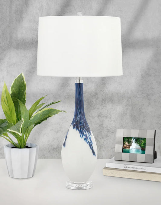 Brescia 34 In. Blue & White Glass Table Lamp