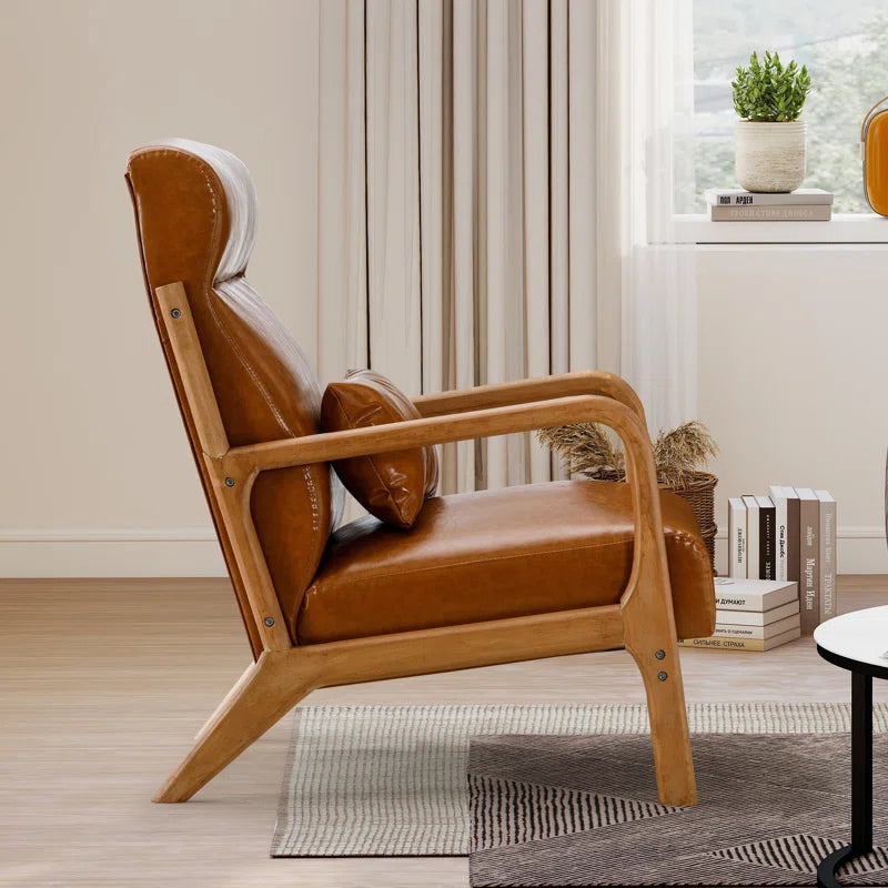 Azmi 26" Wide Transitional Traditional Faux Leather Accent Chair with Lumbar Pillow