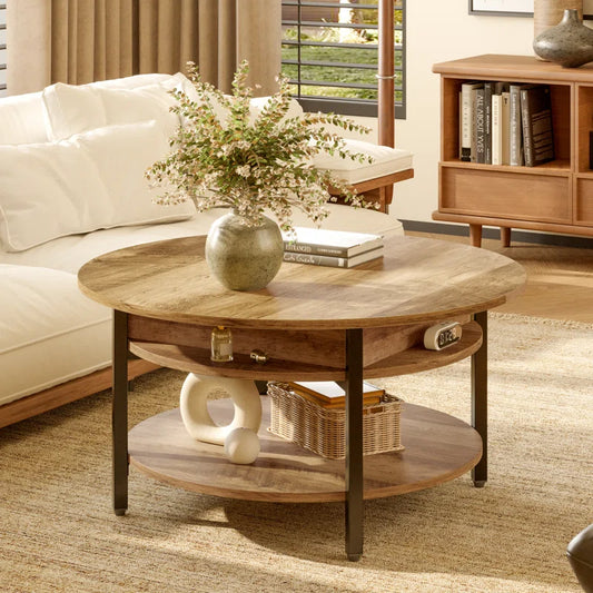 Wynny 36"W Lift Top Coffee Table with Storage, round Wood Cocktail Table