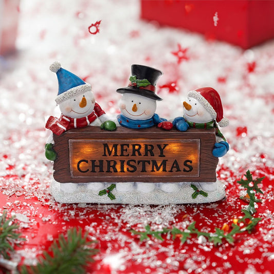 Snowman Decor Figurines Resin Snowman Lighted Decorations Indoor Glowing Snowman LED Light up Snowman Indoor Festive Fiber Optic Decorations