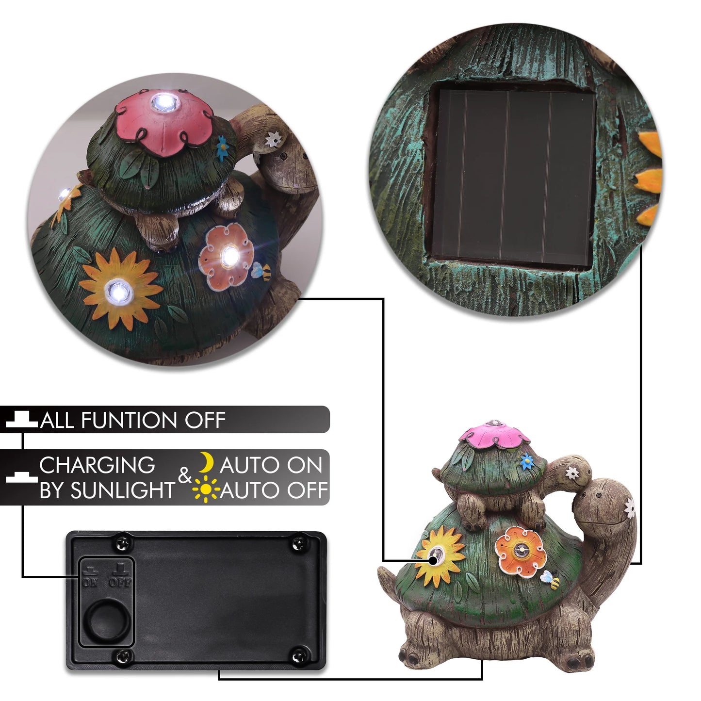 Turtle Garden Statues, 6.5'' Solar Garden Resin Figurines, Animal Lawn Ornaments for Yard Garden Decor, Gifts for Mom