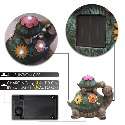 Turtle Garden Statues, 6.5'' Solar Garden Resin Figurines, Animal Lawn Ornaments for Yard Garden Decor, Gifts for Mom