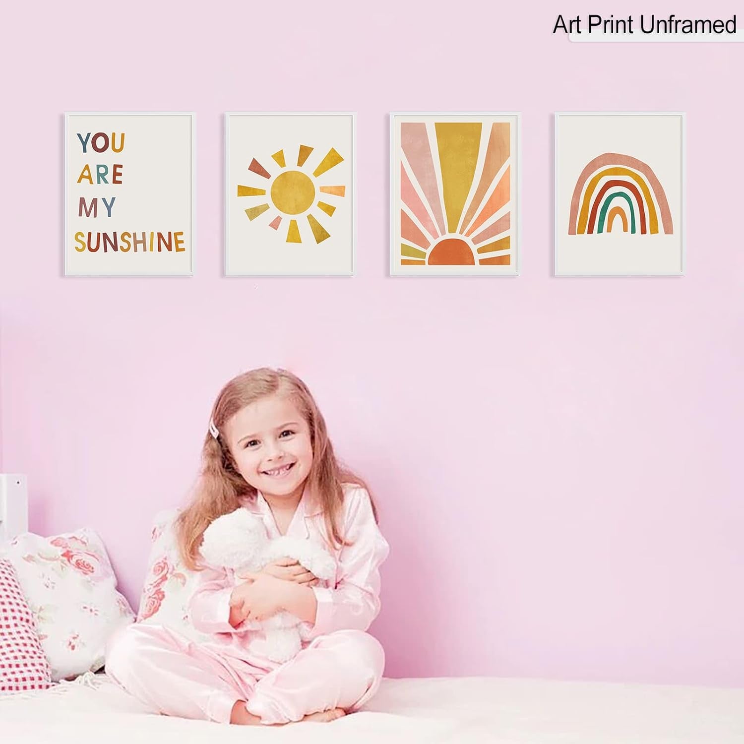 Boho Rainbow Nursery Art Set of 4 - You Are My Sunshine Wall Prints, Kids Room Decor