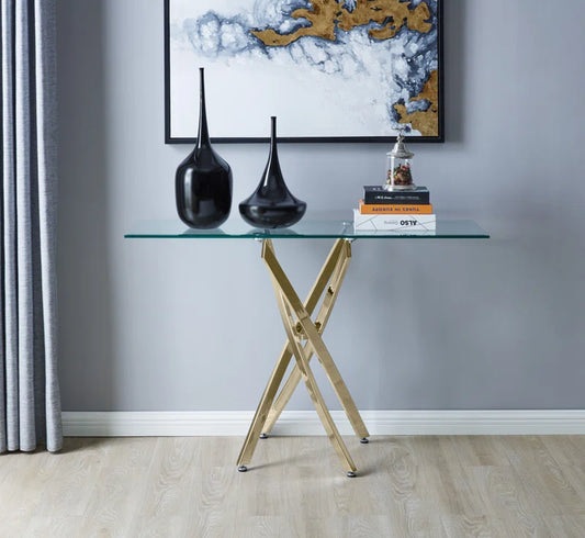 Lenworth Modern Sleek Design Metal and Glass Console Table