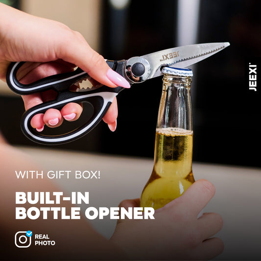 3 Pack Kitchen Scissors, Ultra-Sharp Premium Stainless Steel Heavy Duty Kitchen Shears & Multi Purpose Poultry Shears for Chicken, Poultry, Fish, Meat, Vegetables, Herbs, Bottle Opener, Nuts Cracker