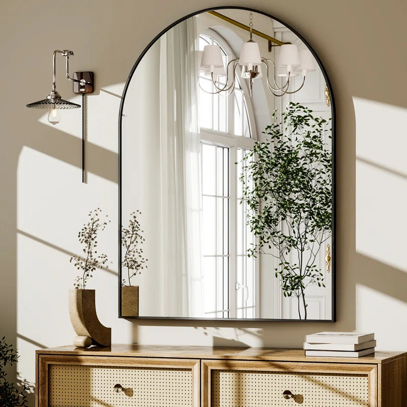 Rasto Aluminum Framed Arched Wall Mounted Bathroom Vanity Mirror