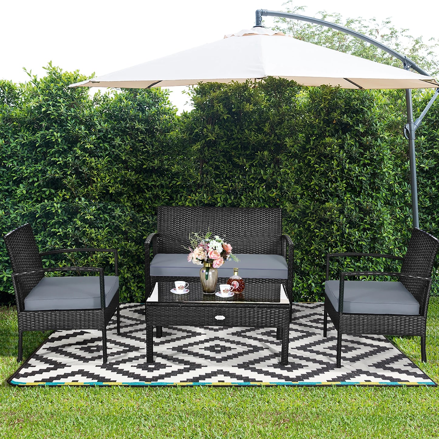 8PCS Patio Rattan Furniture Set Garden Deck