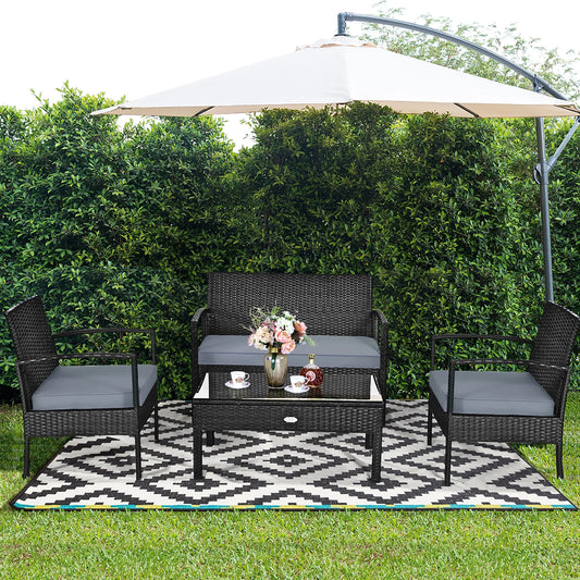 8PCS Patio Rattan Furniture Set Garden Deck