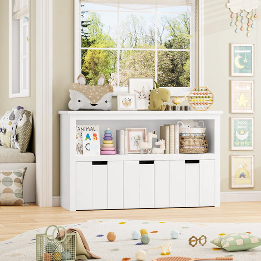 Kids Toy Storage, Cubes Storage Bins with 3 Drawers, White Toy Box with Shelves and Wheels