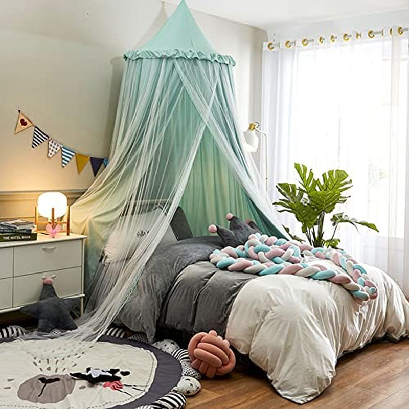 VETHIN Bed Canopy for Kids with Lights,Double Layer Princess round Dome Children