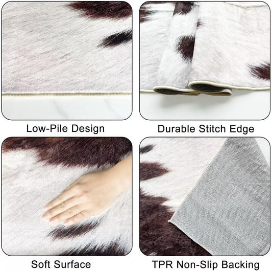 Cowhide Rug Cow Print Rug for Bedroom Western Rugs Black and Brown Runner Rug 2X