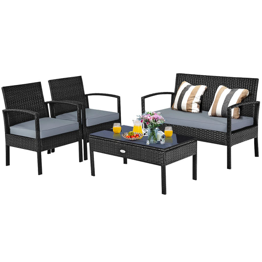 8PCS Patio Rattan Furniture Set Garden Deck