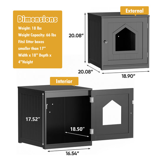 Wooden Cat Litter Box Enclosure Cat House Indoor Pet House Furniture Black