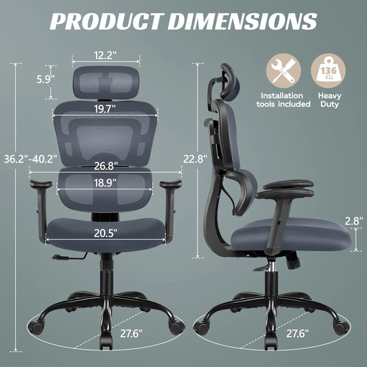Ergonomic Office Chair Desk Chair High Back Computer Chair with Lumbar Support, High-Sponge Cushion Home Office Chair, 300Lbs, Dark Gray