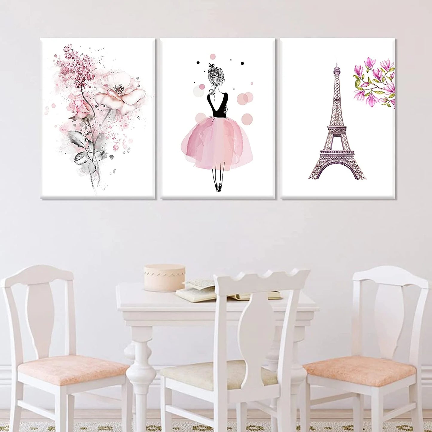 Girls Pink Cute Bedroom Decor for Teen Girls Kids Pink Wall Decor Canvas Wall Art Paintings Prints Framed Artwork Room Decor for Girls