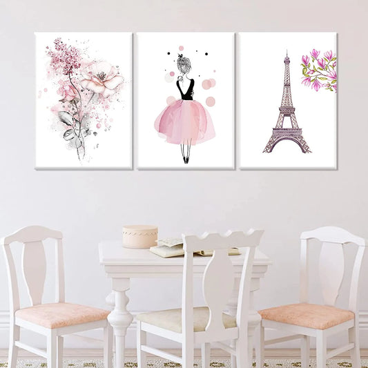 Girls Pink Cute Bedroom Decor for Teen Girls Kids Pink Wall Decor Canvas Wall Art Paintings Prints Framed Artwork Room Decor for Girls