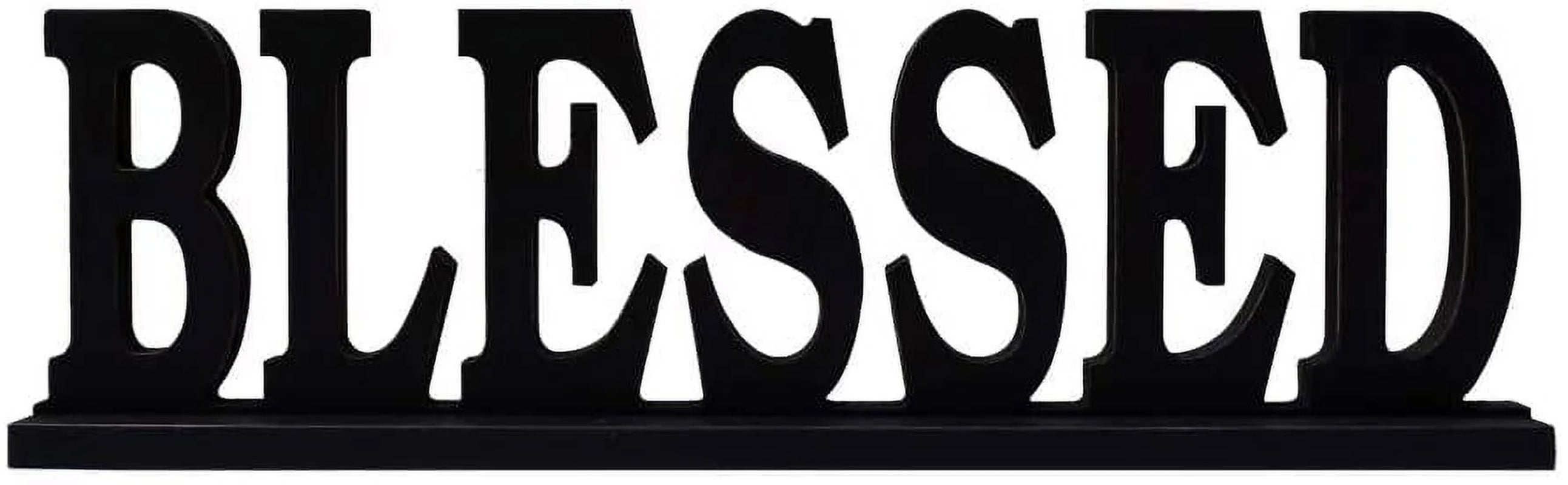 Rustic Wood Blessed Sign for Home Decor, Decorative Wooden Cutout Word Decor Freestanding Blessed Tabletop Decor, 16.5" X 5" Black Blessed Block Letters Sign Family Mantel Decor