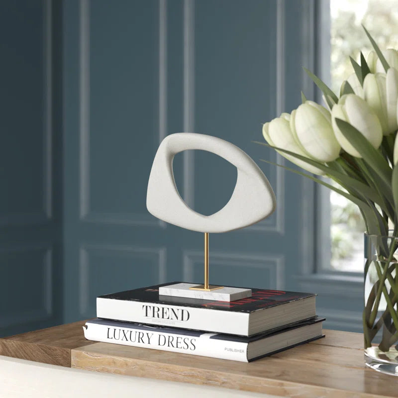 Polystone Cut-Out Abstract Decorative Sculpture with Marble Stand