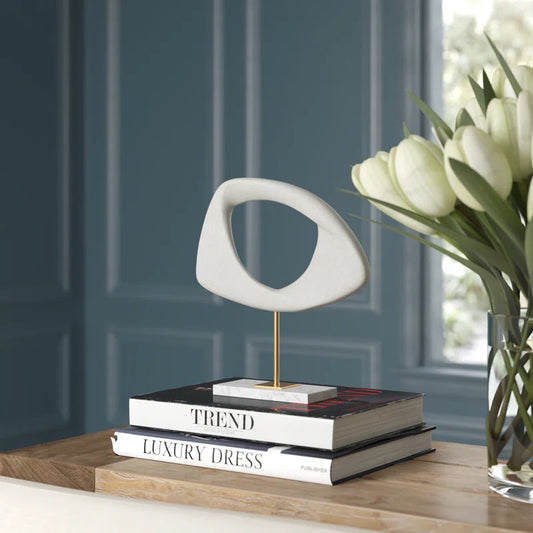 Polystone Cut-Out Abstract Decorative Sculpture with Marble Stand