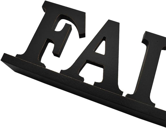 Rustic Wooden Faith Sign for Home Decor - Freestanding Tabletop Decor, 16.2" X 4.85" Black Faith Block Letters