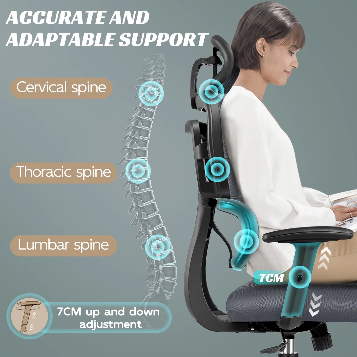 Ergonomic Office Chair Desk Chair High Back Computer Chair with Lumbar Support, High-Sponge Cushion Home Office Chair, 300Lbs, Dark Gray