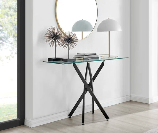 Lenworth Modern Sleek Design Metal and Glass Console Table