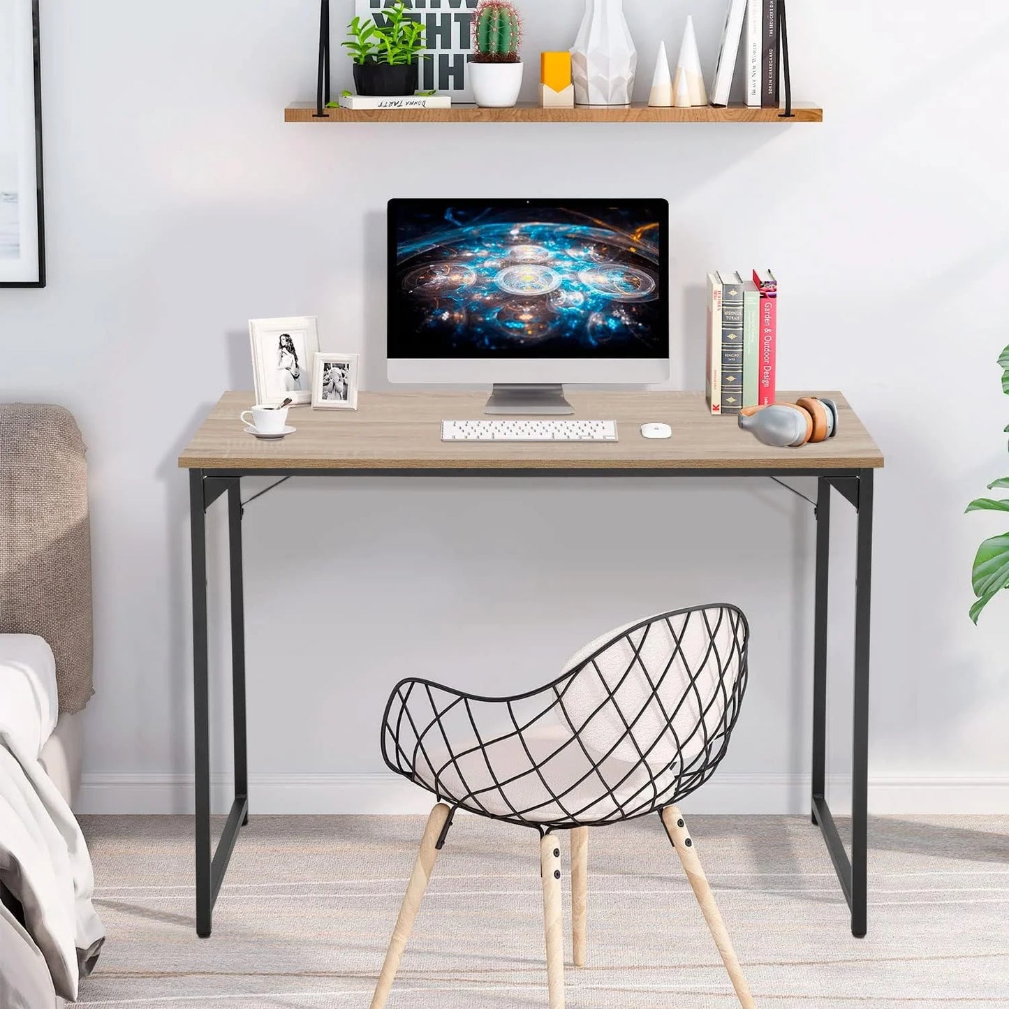 39 Inch Computer Desk,Sturdy Laptop Table for Home Office for Adults, Nature