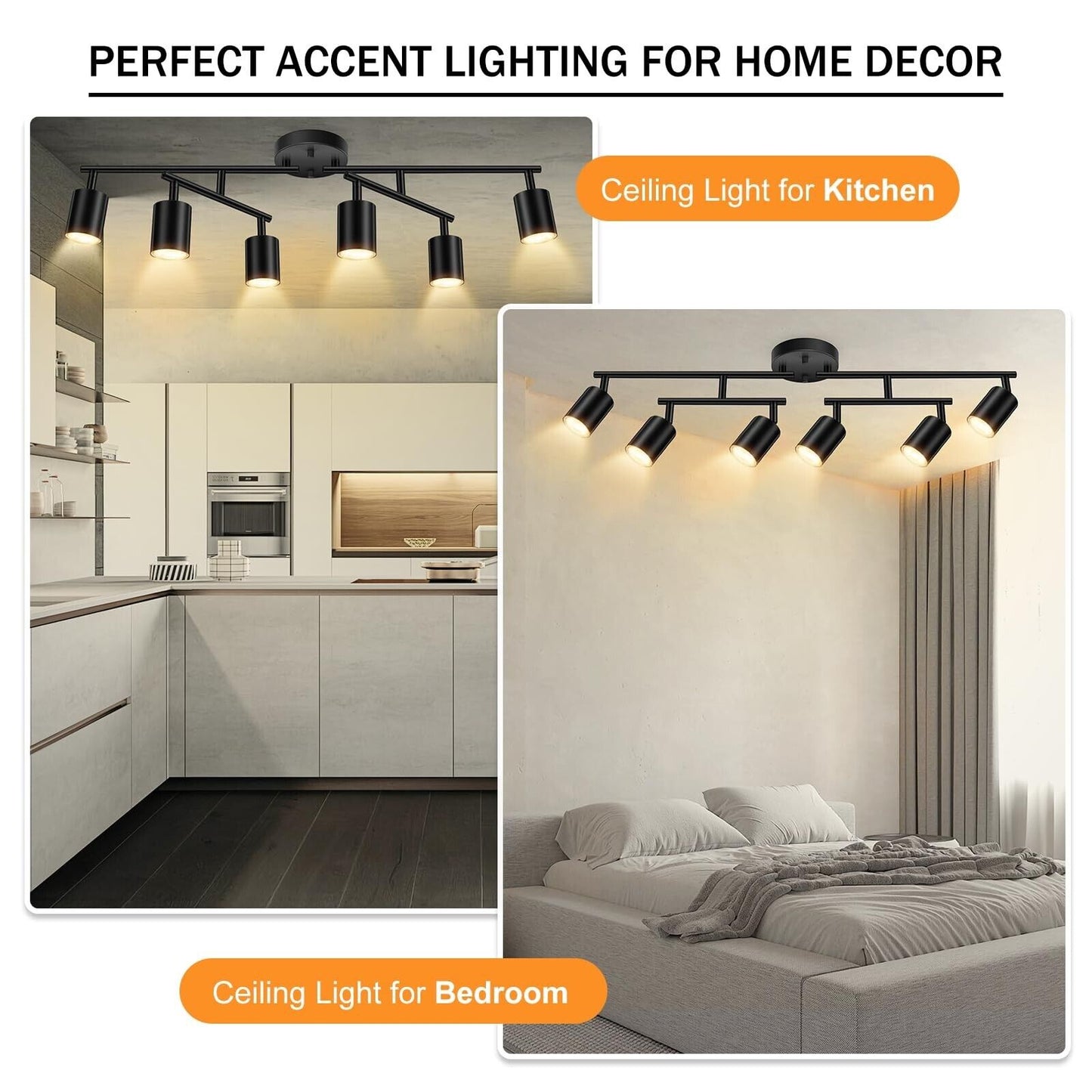Black Track Lighting Kitchen, 6 Light Track Lighting Fixtures Ceiling Kit, 6 ...