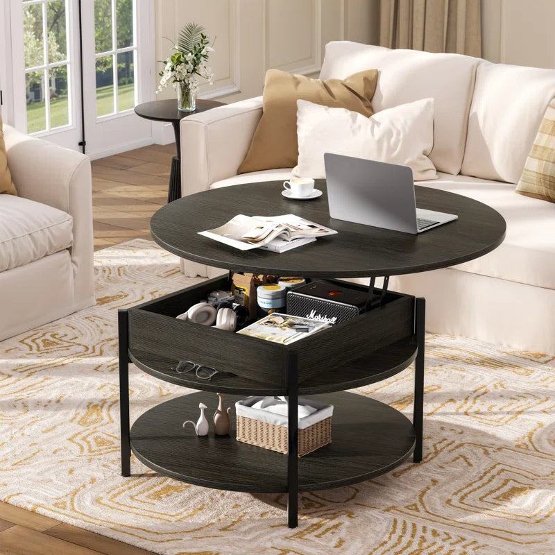 Wynny 36"W Lift Top Coffee Table with Storage, round Wood Cocktail Table