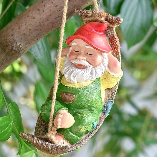 8.9" Gnome Garden Statue, Resin Hanging Gnome Figurines Statue for Outdoor, Tree Ornaments for Lawn Patio Yard Garden Decor, Gifts for Mom