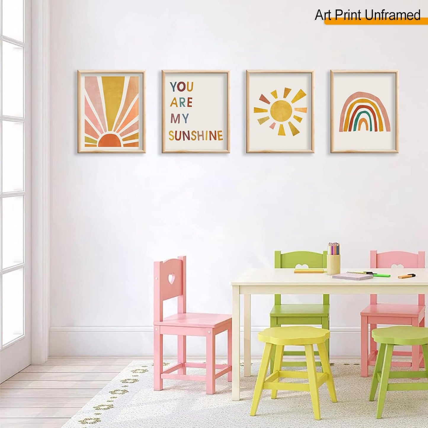 Boho Rainbow Nursery Art Set of 4 - You Are My Sunshine Wall Prints, Kids Room Decor