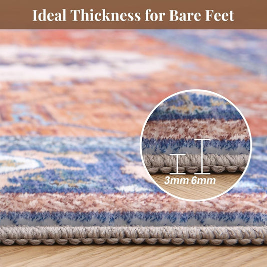Area Rugs 5X7, Soft 5X7 Area Rug, Washable Rug 5X7 with 5'X7' Blue & Orange