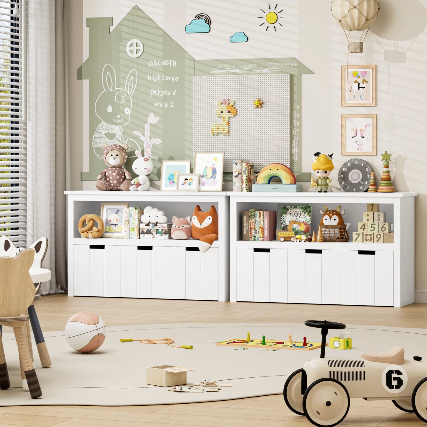 Kids Toy Storage, Cubes Storage Bins with 3 Drawers, White Toy Box with Shelves and Wheels