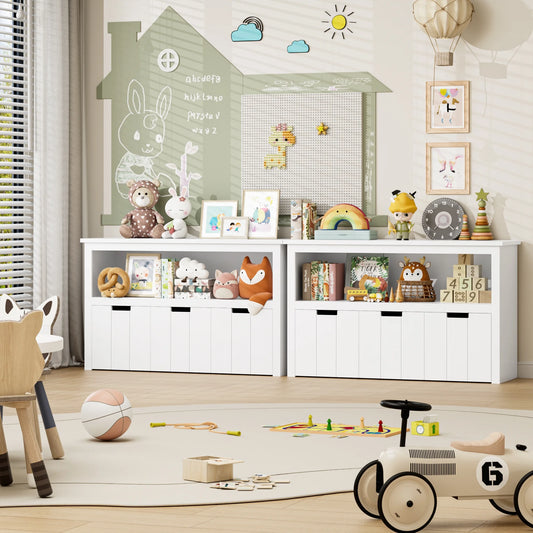 Kids Toy Storage, Cubes Storage Bins with 3 Drawers, White Toy Box with Shelves and Wheels