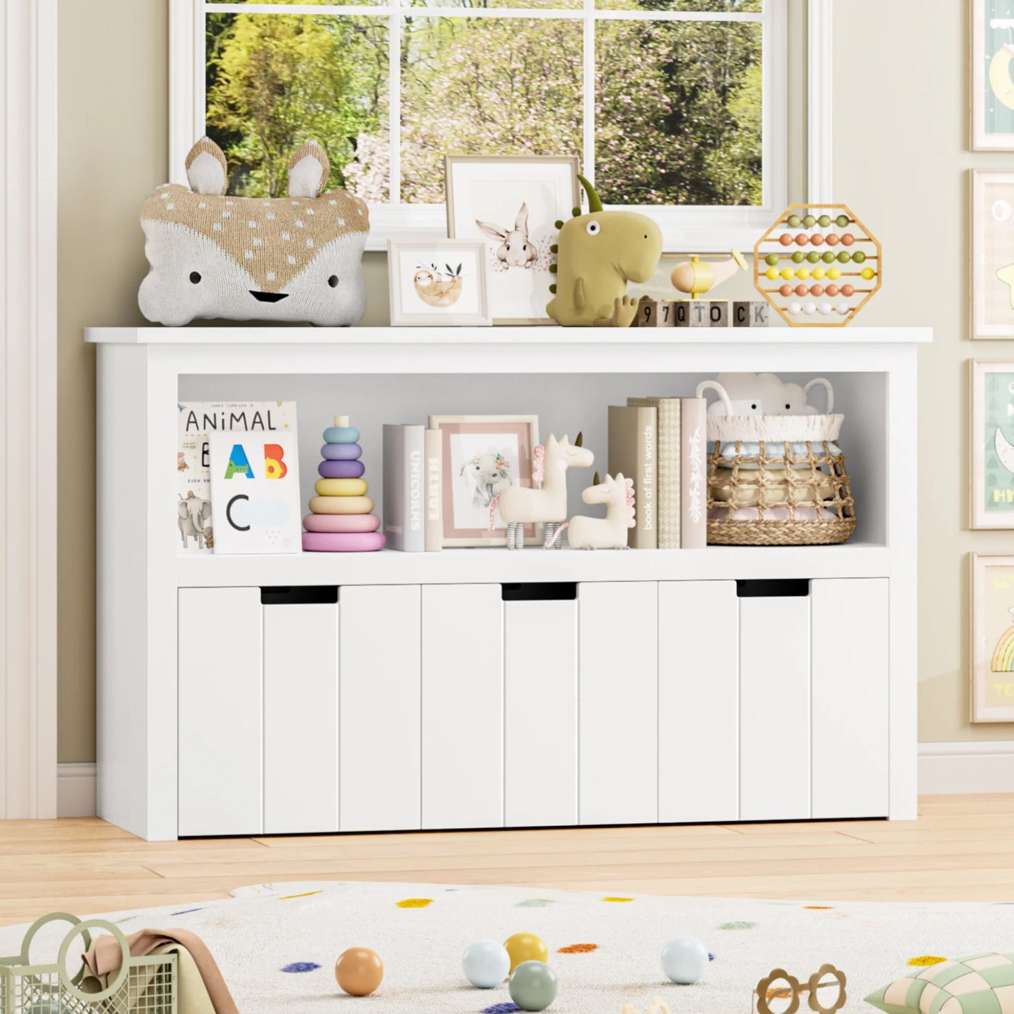 Kids Toy Storage, Cubes Storage Bins with 3 Drawers, White Toy Box with Shelves and Wheels