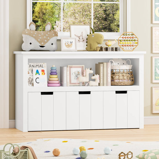 Kids Toy Storage, Cubes Storage Bins with 3 Drawers, White Toy Box with Shelves and Wheels