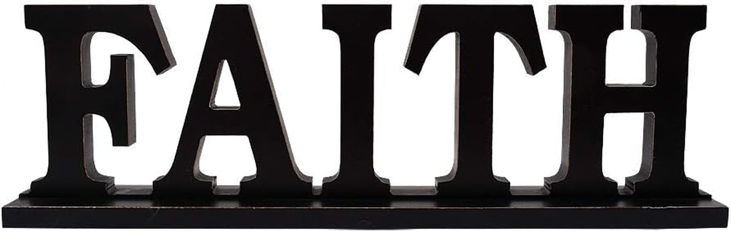 Rustic Wooden Faith Sign for Home Decor - Freestanding Tabletop Decor, 16.2" X 4.85" Black Faith Block Letters