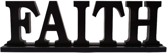 Rustic Wooden Faith Sign for Home Decor - Freestanding Tabletop Decor, 16.2" X 4.85" Black Faith Block Letters
