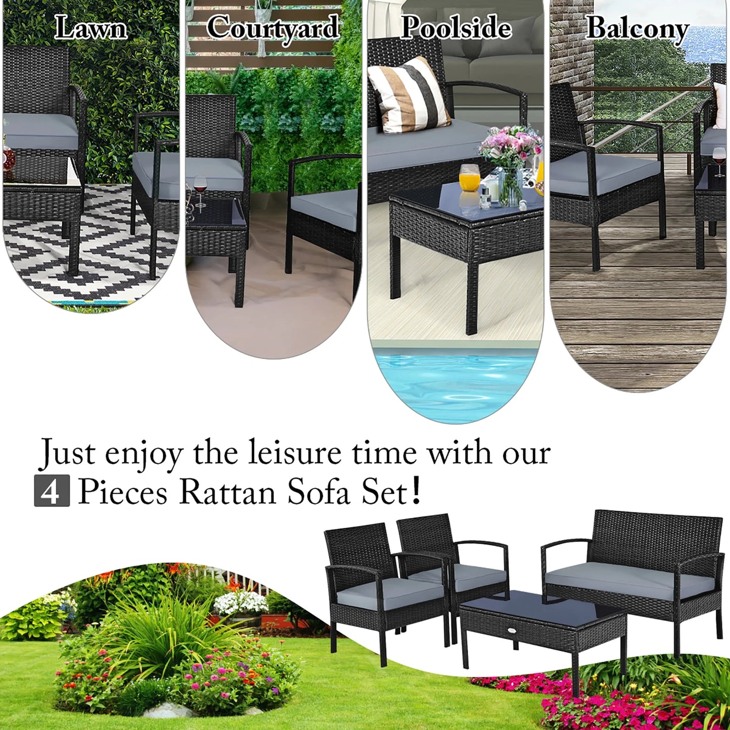 8PCS Patio Rattan Furniture Set Garden Deck