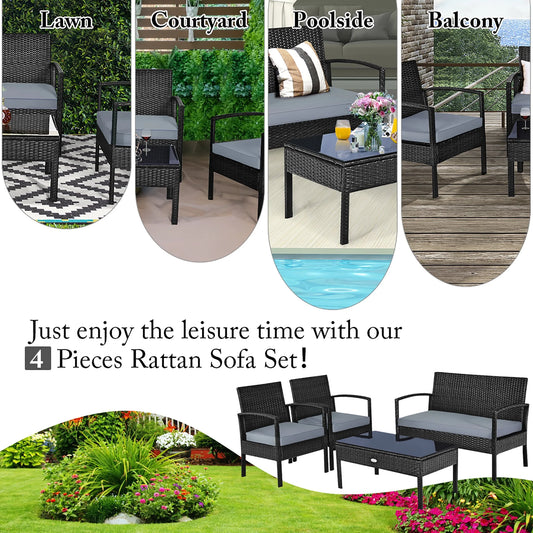 8PCS Patio Rattan Furniture Set Garden Deck