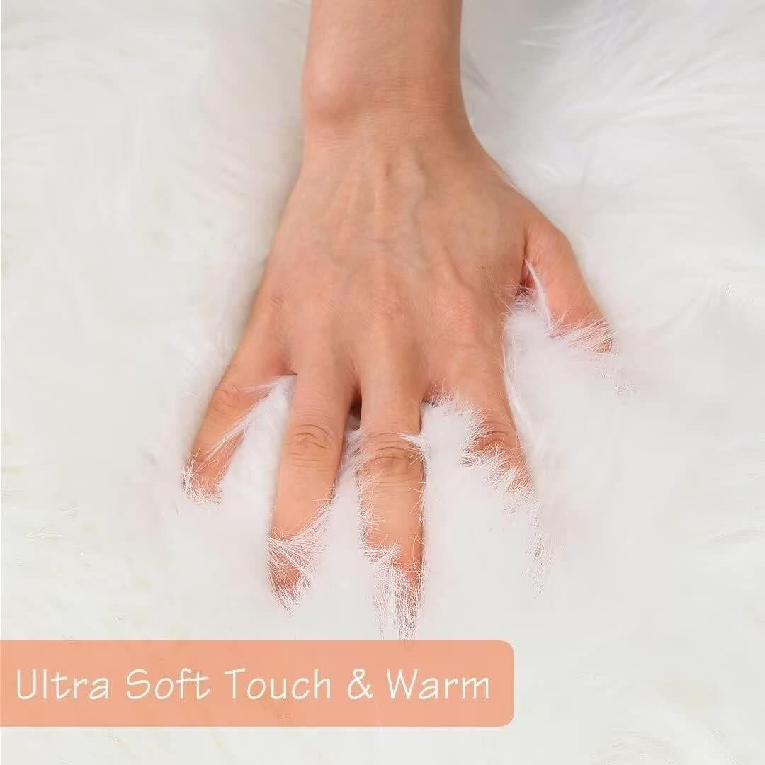 2X3 Ft Faux Fur Rug White Sheepskin Chair Cover for Bedroom Sofa Living Room