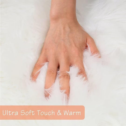 2X3 Ft Faux Fur Rug White Sheepskin Chair Cover for Bedroom Sofa Living Room