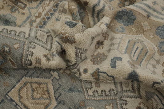 Ivory & Gray Oushak Oriental Area Rug Wool Hand-Made Living Room Carpet 9X12
