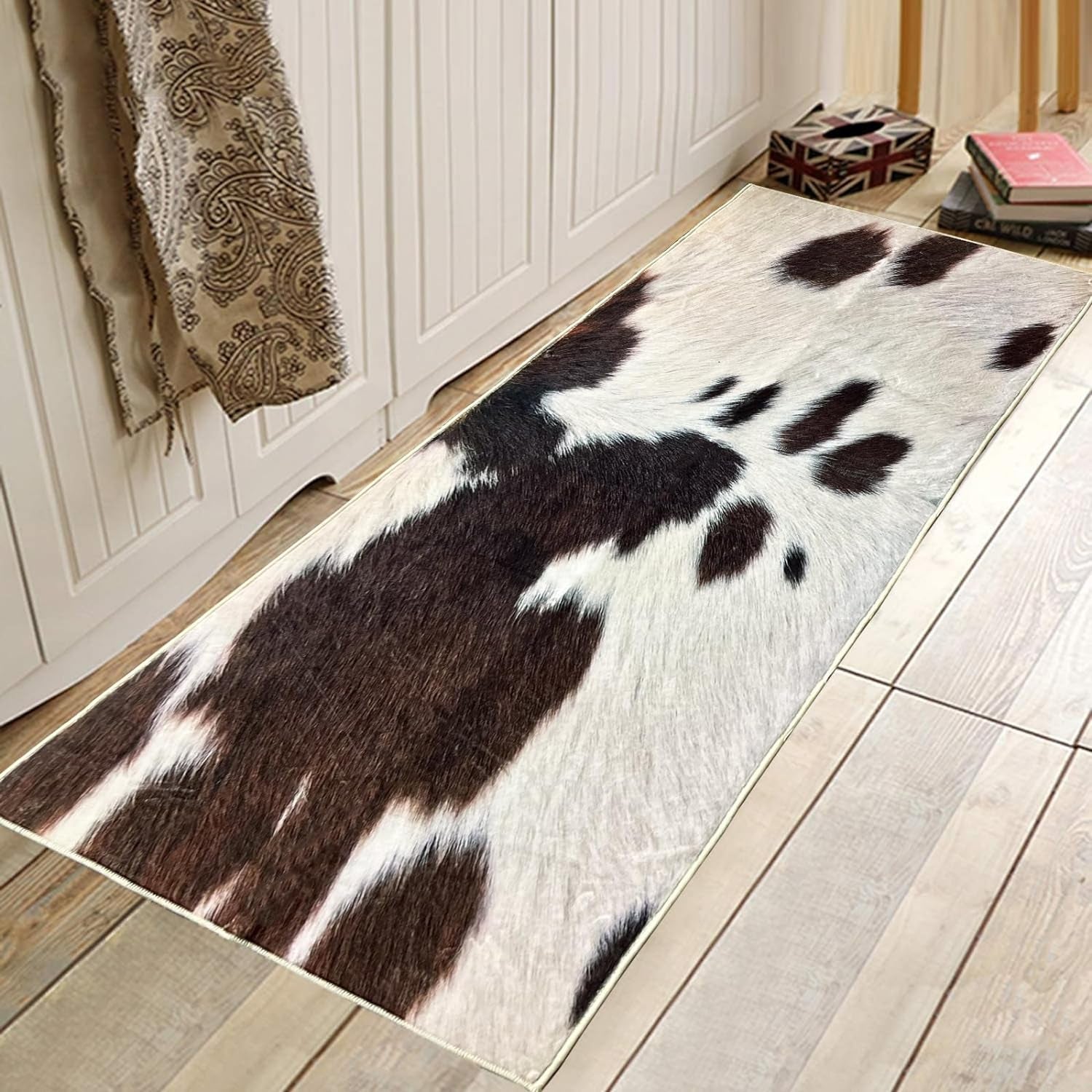 Cowhide Rug Cow Print Rug for Bedroom Western Rugs Black and Brown Runner Rug 2X